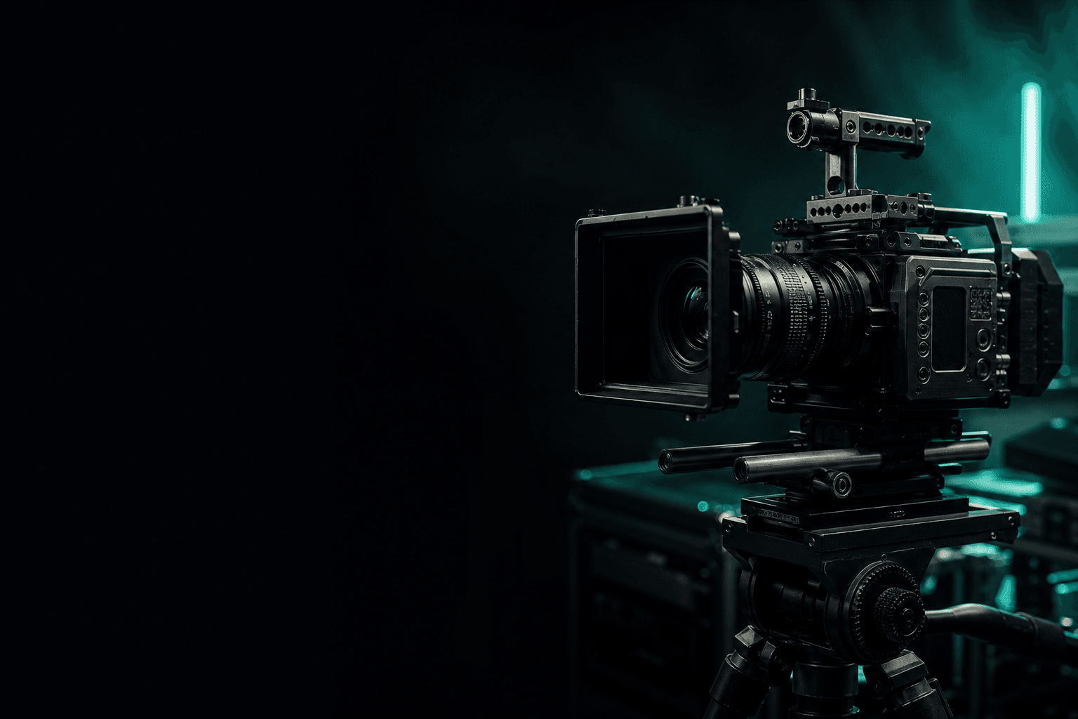 Professional cinema camera and media production equipment in a studio